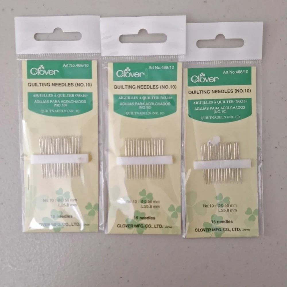 Clover Quilting Needles No. 10 (15 per pack) Art No. 468/10, Set Of 3